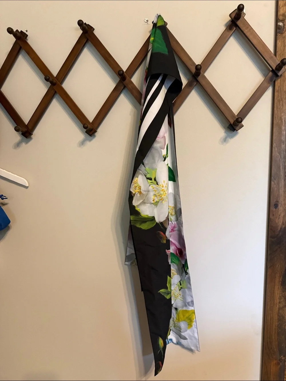 Ted Baker Black Floral Silk Scarf Runner with Pink White Yellow Green Accents